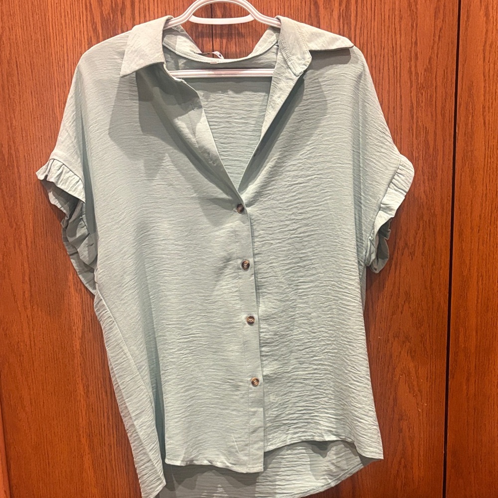 Light Green Button-Up Blouse